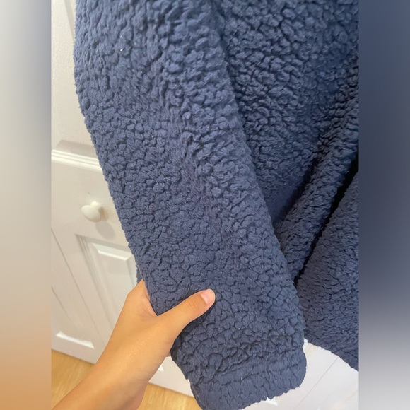 navy blue teddy pullover jacket - Picture 2 of 7